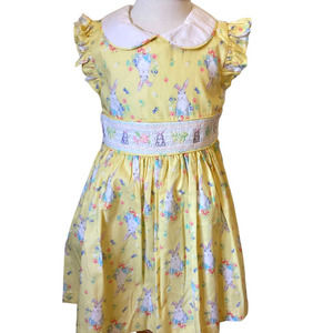 Bonnie Jean Girls 5 Easter Dress Yellow Bunnies Smocked Peter Pan